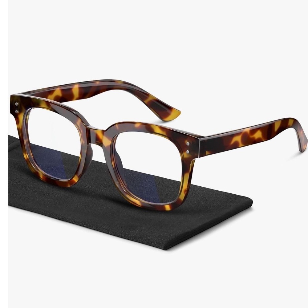 Blue Light Blocking Glasses Tortoise Shell Square Frame Eyeglasses with Pouch